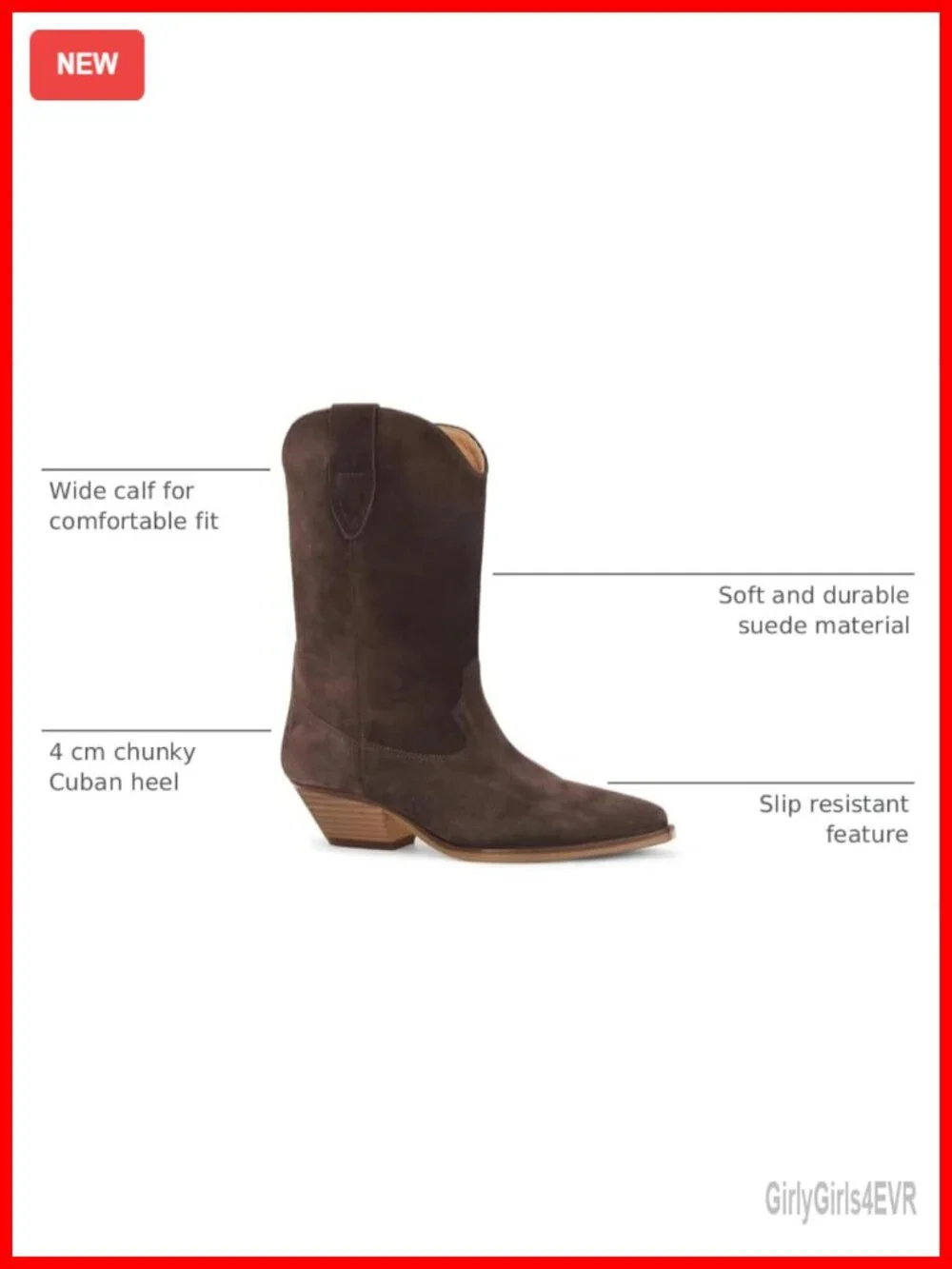 Faux Suede Cowboy Boots for Women Mid Calf Chunky Heel Pointed Toe Pull On